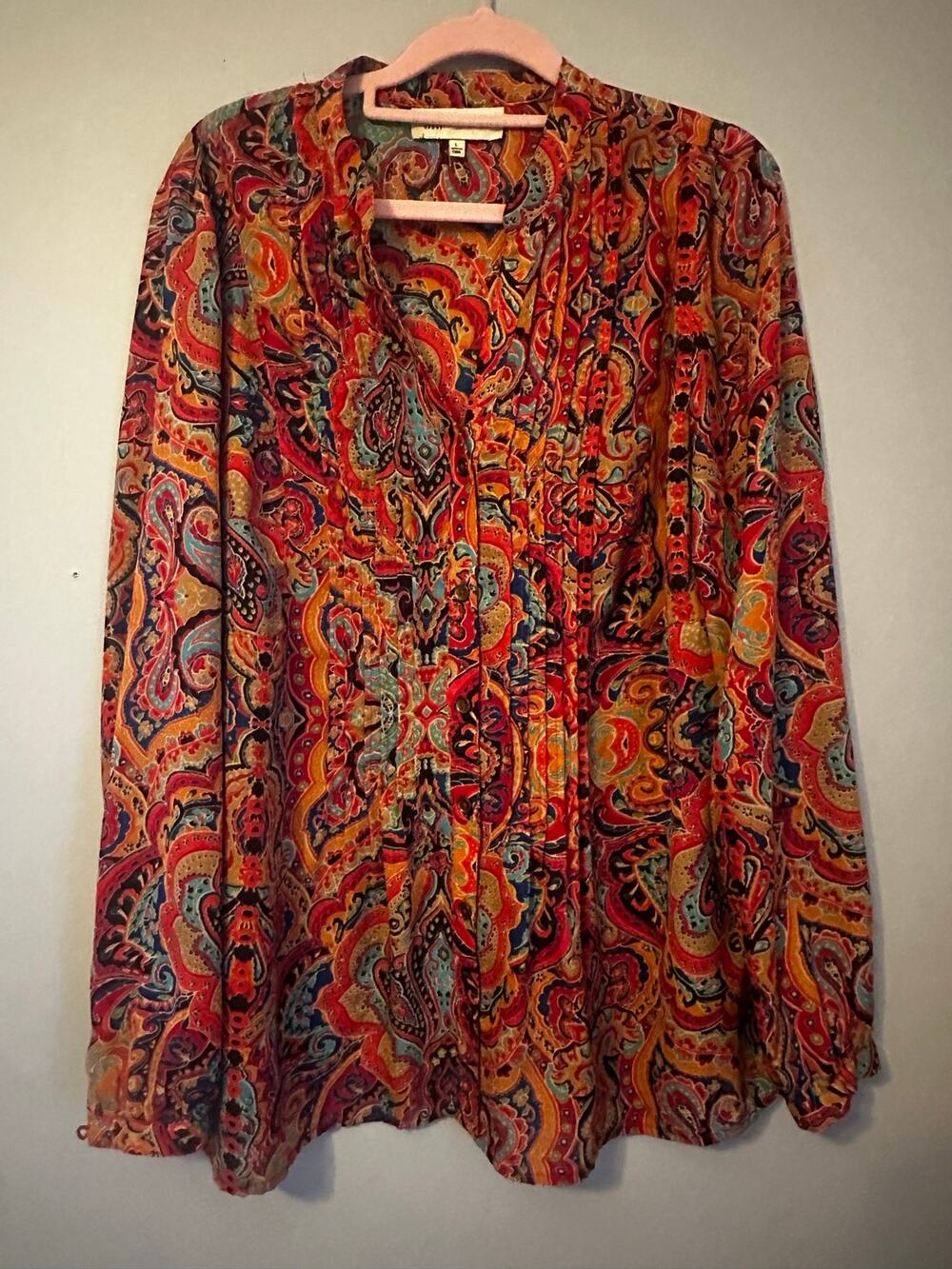 Jones New York Sport L Paisley Boho Blouse Peplum Tunic Colorful